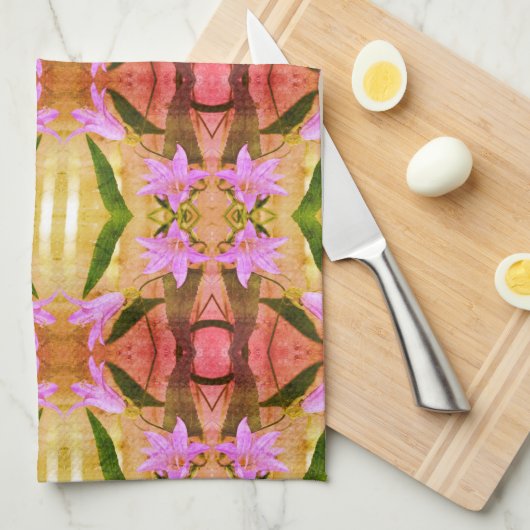 Lila-Blumen Abstraktes Kunstmuster Geschirrtuch (Viertel Falte)