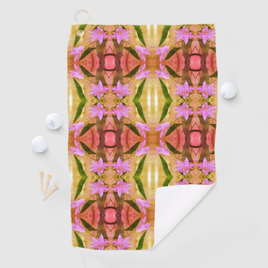 Lila-Blumen Abstraktes Kunstmuster Golfhandtuch (Insitu)