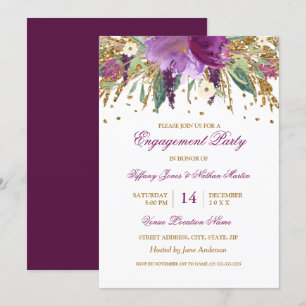 Lila Blumen-Amethyst-Hochzeits-Engagement-Party Einladung
