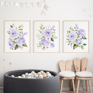 Lila Blumen, Aquarellfarben-Blume, Gender Neutral Bilderwand Sets