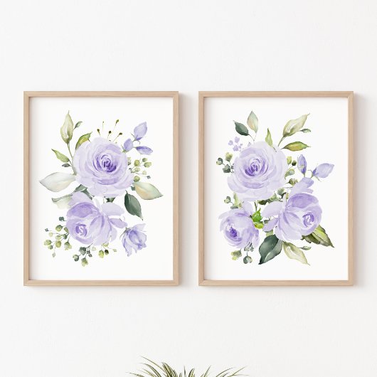 Lila Blumen, Aquarellfarben-Blume, Gender Neutral Bilderwand Sets
