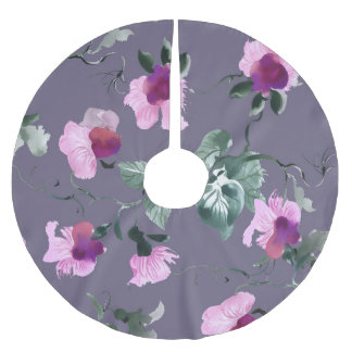 Lila Blumen: Aquarellfarbenes, nahtloses Muster. Polyester Weihnachtsbaumdecke