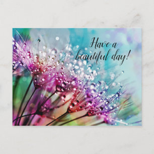Lila Blumen auf personalisierter Postkarte mit bla