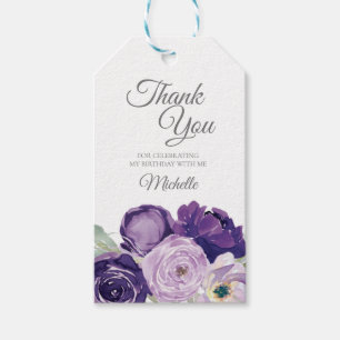 Lila Blumen auf Weißer Geburtstagsfeier Geschenkanhänger