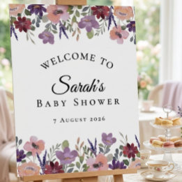 Lila Blumen Baby Shower Willkommensschild