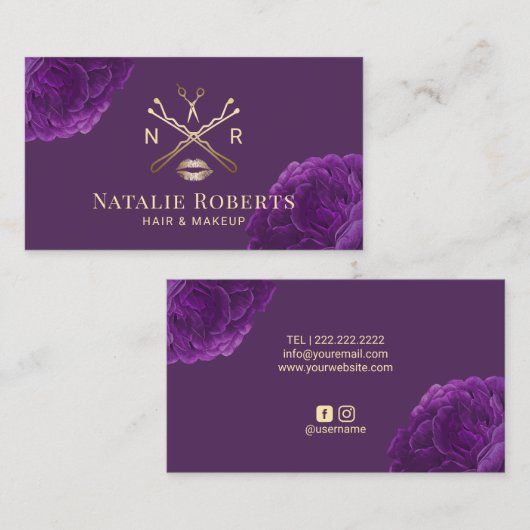Lila Blumen-Beauty-Logo-Hair & Makeup-Künstler Visitenkarte (Vorne/Hinten)