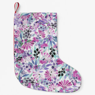 Lila Blumen & Beeren: Aquarell Kleiner Weihnachtsstrumpf