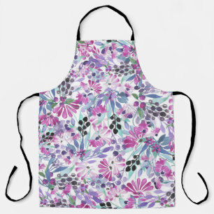 Lila Blumen & Beeren: Aquarell Schürze