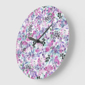 Lila Blumen & Berries: Aquarell Große Wanduhr (Winkel)