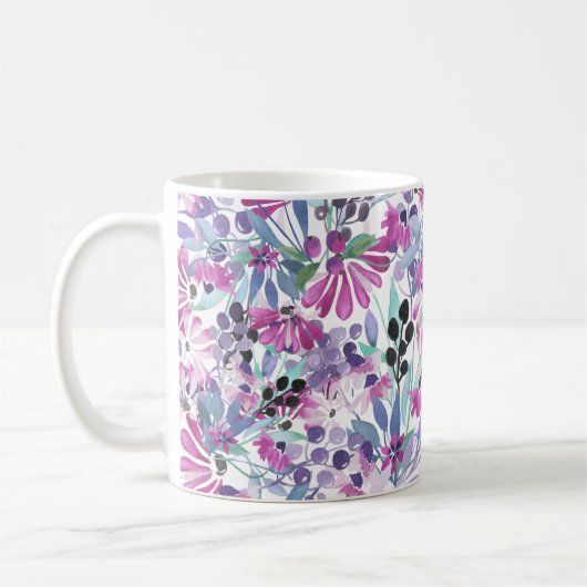 Lila Blumen & Berries: Aquarell Kaffeetasse (Links)