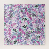 Lila Blumen & Berries: Aquarell Puzzle (Horizontal)