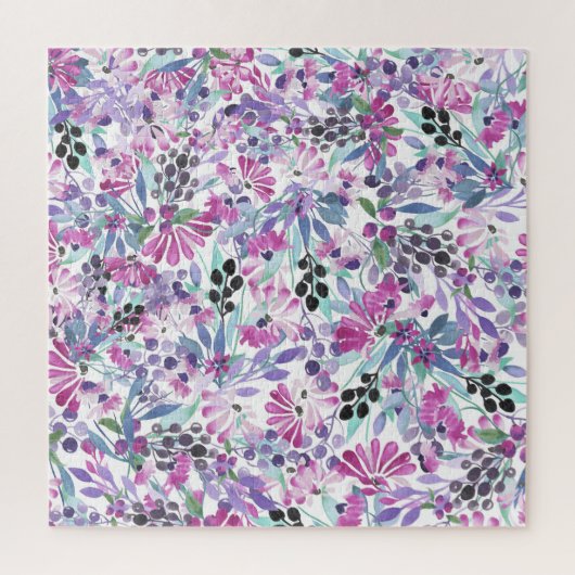 Lila Blumen & Berries: Aquarell Puzzle (Vertikal)