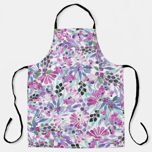Lila Blumen & Berries: Aquarell Schürze (Vorderseite)
