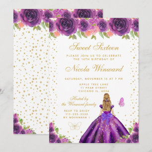 Lila Blumen Blond Haar Prinzessin Sweet Sixteen Einladung