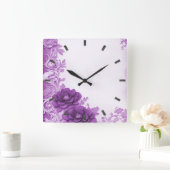 Lila Blumen Blühte Wall Clock Quadratische Wanduhr (Zuhause)