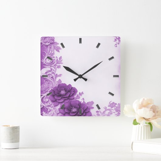 Lila Blumen Blühte Wall Clock Quadratische Wanduhr (Zuhause)