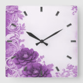 Lila Blumen Blühte Wall Clock Quadratische Wanduhr (Vorderseite)