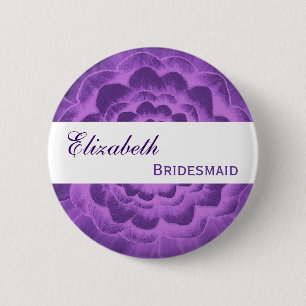 Lila Blumen-Blumenblatt-Name-Brautjungfer Button