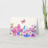 Lila Blumen Blütenfeder Karte (Rückseite)