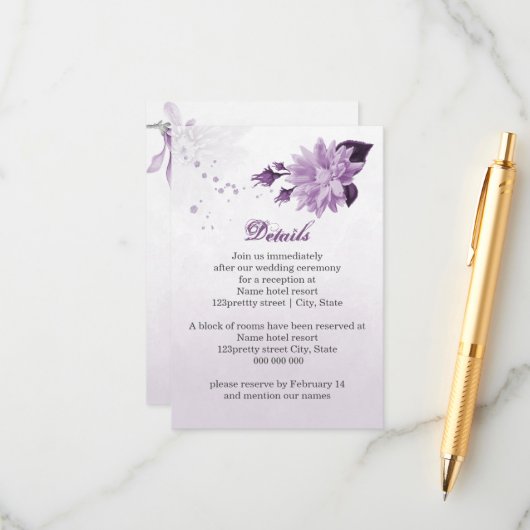 lila Blumen botanische Details Begleitkarte (Vorderseite/Rückseite Beispiel)