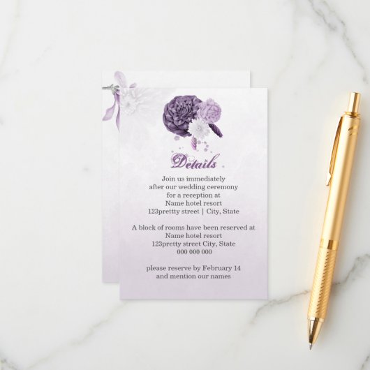 lila Blumen botanische Details Begleitkarte (Vorderseite/Rückseite Beispiel)