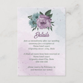 lila Blumen botanische Hochzeit Begleitkarte