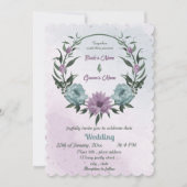 lila Blumen botanische Hochzeit Einladung (Vorderseite)