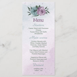 lila Blumen botanische Hochzeit Menükarte