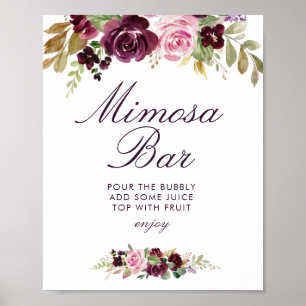 lila Blumen Brautparty Mimosa Bar Schild