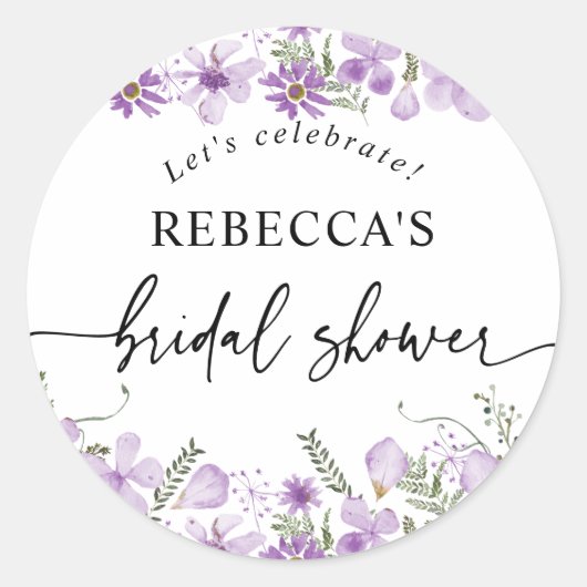 Lila Blumen Brautparty Runder Umschlag Aufkleber (Vorderseite)