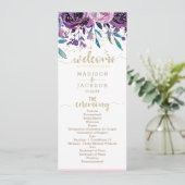 Lila Blumen Champagner Gold Hochzeitsprogramm im C Programm (Stehend Vorderseite)