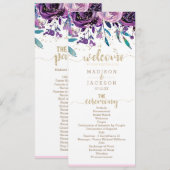Lila Blumen Champagner Gold Hochzeitsprogramm im C Programm (Vorne/Hinten)