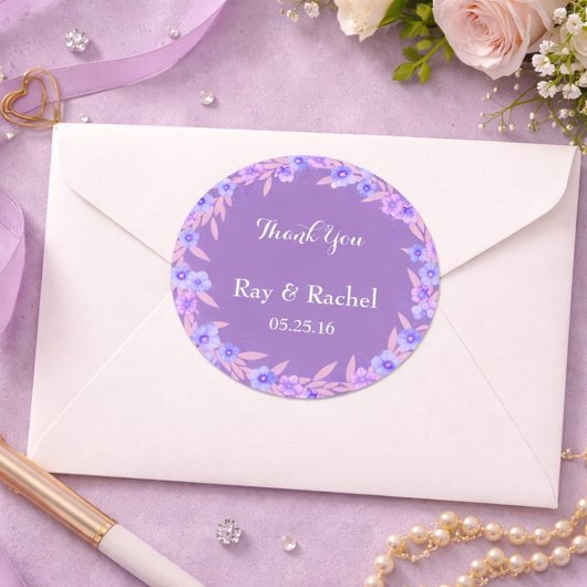 Lila Blumen danken Ihnen Runder Aufkleber
