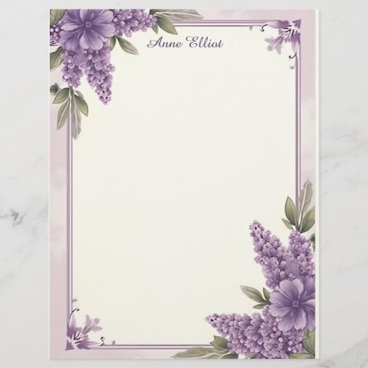 Lila Blumen Ecken Briefpapier (Vorderseite)