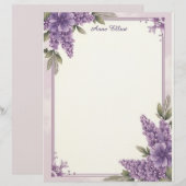 Lila Blumen Ecken Briefpapier (Vorne/Hinten)