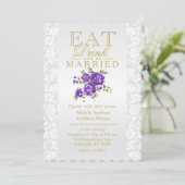 Lila Blumen essen, Getränk und sind verheiratete Einladung (Stehend Vorderseite)