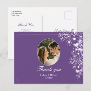 Lila Blumen Foto Hochzeit Danke Postkarte