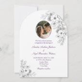 Lila Blumen Foto QR Code Hochzeit Einladung (Vorderseite)