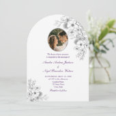 Lila Blumen Foto QR Code Hochzeit Einladung (Stehend Vorderseite)