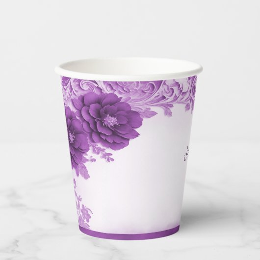Lila Blumen Geblüht Papier Cup Pappbecher (Vorderseite)