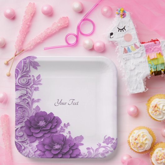 Lila Blumen Geblüht Papierplatte Pappteller (Party)