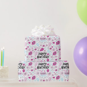 Lila Blumen Geburtstag Geschenkpapier