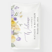 Lila Blumen, gelbe Blumen, Begrüßung Banner (Vertikal)