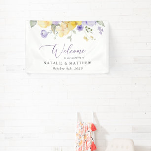 Lila Blumen, gelbe Blumen, Begrüßung Banner