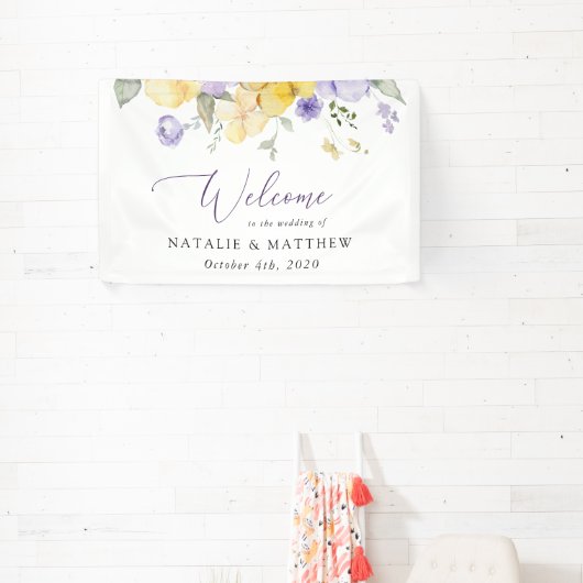 Lila Blumen, gelbe Blumen, Begrüßung Banner (InSitu)