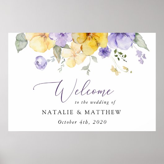 Lila Blumen, gelbe Blumen, Begrüßung Poster (Vorne)
