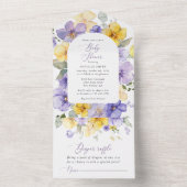 Lila Blumen, gelbe Blumen, Boho, Babydusche All In One Einladung (Innen Boden)