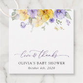 Lila Blumen, gelbe Blumen, Boho, Babydusche Geschenkanhänger (Vorderseite)