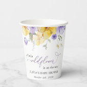 Lila Blumen, gelbe Blumen, Boho, Babydusche Pappbecher (Rückseite)