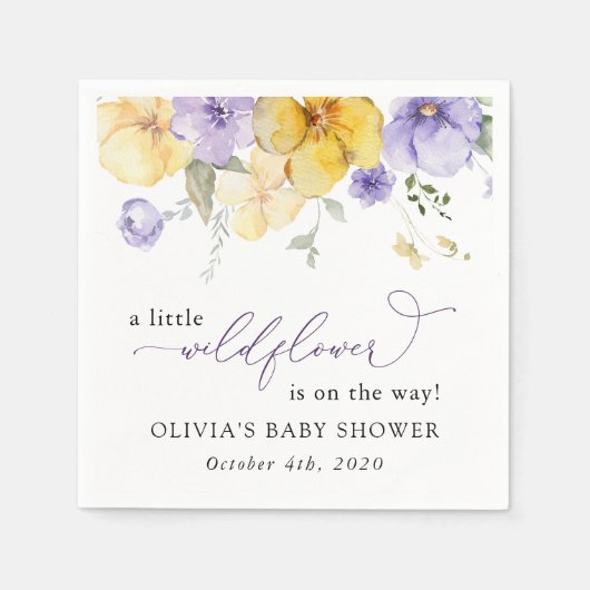 Lila Blumen, gelbe Blumen, Boho, Babydusche Serviette (Vorderseite)